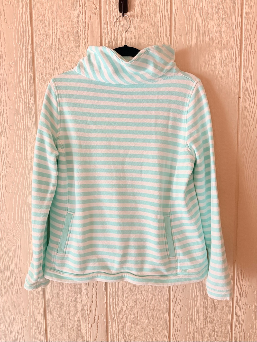 Vineyard Vines Striped Funnel Neck Pullover Sweatshirt Mint White Size L